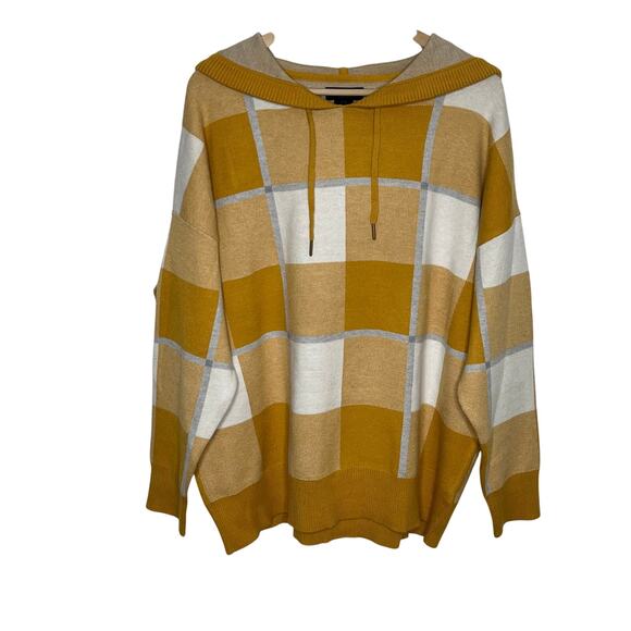 RACHEL Rachel Roy Sweaters - Rachel Rachel Roy Womens Hooded Pullover Sweater 1X Mustard Yellow Plaid Cozy